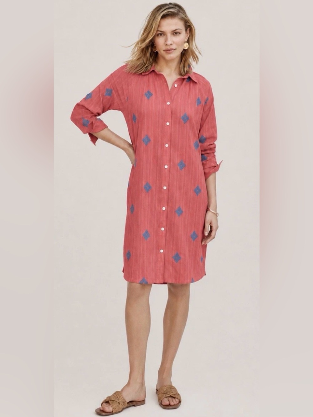J Jill Pure Jill shirt dress button up collared cotton lagenlook coastal XL